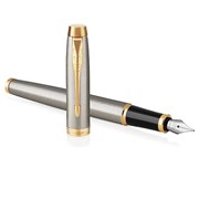 Ручка перьевая PARKER "IM Core Brushed Metal GT", серебристый матовый лак, позолота, синяя, 1931649 101010142540