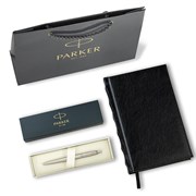 Ручка шариковая PARKER "Jotter Core Stainless Steel CT", ежедневник А5 черный, пакет, 880891 101010880891