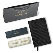 Ручка шариковая PARKER "Jotter Core Stainless Steel GT", ежедневник А5 черный, пакет, 880886 101010880886