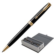 Ручка шариковая PARKER "Sonnet Core Lacquer Black GT", корпус черный глянцевый лак, позолоченные детали, черная, 1931497 101010142339