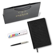 Ручка шариковая PARKER "Jotter Plastic CT", корпус черный, ежедневник А5 черный, золотой срез, пакет, 880894 101010880894