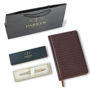 Ручка шариковая PARKER "Jotter Core Stainless Steel GT", ежедневник А5 коричневый, пакет, 880890 101010880890