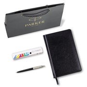 Ручка шариковая PARKER "Jotter Plastic CT", корпус черный, ежедневник А5 черный, белый срез, пакет, 880895 101010880895