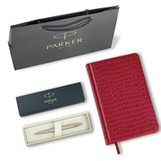 Ручка шариковая PARKER "Jotter Core Stainless Steel GT", ежедневник А5 красный, пакет, 880888 101010880888