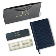 Ручка шариковая PARKER "Jotter Core Stainless Steel GT", ежедневник А5 синий, пакет, 880889 101010880889