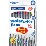 Фломастеры двусторонние BRAUBERG "PREMIUM" "DUAL-TIP", 10 шт., 10 цветов, два наконечника, картонная коробка с европодвесом, 151946 101010151946