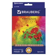 Карандаши цветные BRAUBERG "Цветы", набор 18 цветов, трехгранные, лакированное дерево, 181289 101010181289