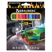 Фломастеры BRAUBERG "InstaRacing", 12 цветов, вентилируемый колпачок, карт. упаковка, выборочный лак, увел. срок службы, 150548 101010150548