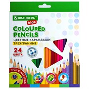 Карандаши цветные BRAUBERG KIDS, 24 цвета, трехгранный корпус, грифель мягкий 3 мм, 181944 101010181944