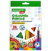 Карандаши цветные BRAUBERG KIDS, 36 цветов, трехгранный корпус, грифель мягкий 3 мм, 181945 101010181945