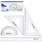 Набор чертежный большой BRAUBERG (линейка 30 см, 2 угольника, транспортир), конверт на молнии, подвес, 210308 101010210308