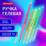 Ручка гелевая BRAUBERG DIAMOND NEON, ЧЕРНАЯ, корпус ассорти, игольчатый узел 0,5 мм, линия письма 0,25 мм, 144132 101010144132