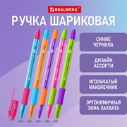 Ручка шариковая масляная с грипом BRAUBERG GLASSY MIX, СИНЯЯ, корпус ассорти, линия письма 0,35 мм, 144106 101010144106