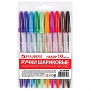 Ручки шариковые BRAUBERG, НАБОР 10 шт., АССОРТИ, "Line", корпус прозрачный, узел 1 мм, линия письма 0,5 мм, 141874 101010141874