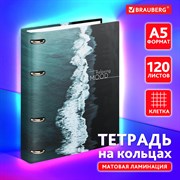 Тетрадь на кольцах А5 160х212мм, 120л, картон,матовая ламинация, клетка, BRAUBERG, Black&notes, 404725