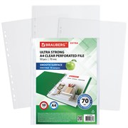 Папки-файлы перфорированные А4 BRAUBERG "EXTRA 700", КОМПЛЕКТ 50 шт., гладкие, ПЛОТНЫЕ, 70 мкм, 229668 101010229668