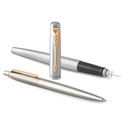 Набор PARKER "Jotter Stainless Steel GT": шариковая ручка синяя и перьевая ручка, 2093257 101010143360