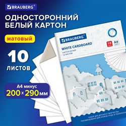 Картон белый А4 немелованный, 10 листов, в папке, BRAUBERG, 200х290 мм, "Домики", 113564 101010113564 - фото 10001425