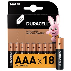 Батарейки КОМПЛЕКТ 18 шт., DURACELL Basic, AAA (LR03, 24А), алкалиновые, мизинчиковые, блистер, 81483686 - фото 10124024