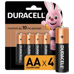 Батарейки КОМПЛЕКТ 4 шт., DURACELL Basic, AA (LR06, 15А), алкалиновые, пальчиковые, блистер, MN 1500 АА LR6 - фото 10124038