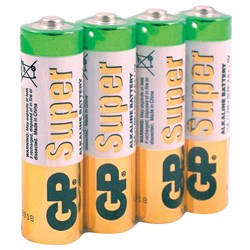 Батарейки КОМПЛЕКТ 4 шт., GP Super, AA (LR06, 15А), алкалиновые, пальчиковые, в пленке, 15ARS-2SB4 - фото 10124061