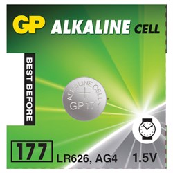 Батарейка GP Alkaline 177 (G4, LR626), алкалиновая, 1 шт., в блистере (отрывной блок), 177-2CY, 4891199026690 - фото 10124256