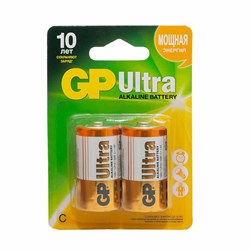Батарейки GP Ultra, С (LR14, 14 А), алкалиновые, КОМПЛЕКТ 2 шт., блистер, 14AU-2CR2 - фото 10124268