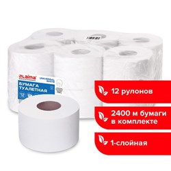 Бумага туалетная 200 м, LAIMA (T2), UNIVERSAL WHITE, 1-слойная, цвет белый, КОМПЛЕКТ 12 рулонов, 111335 101010111335 - фото 10695585