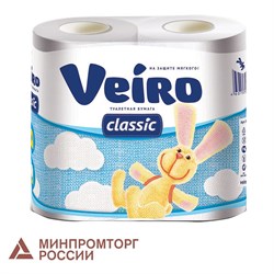 Бумага туалетная бытовая, спайка 4 шт., 2-х слойная (4х17,5 м), VEIRO Classic (Вейро), белая, 5с24 101010123208 - фото 10718539