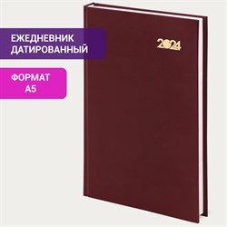 Ежедневник датированный 2024 145х215 мм, А5, STAFF, обложка бумвинил, бордовый, 115136 101010115136 - фото 11458332