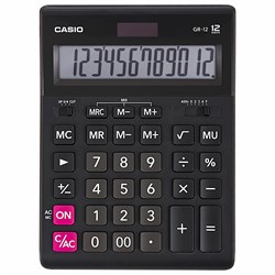 Калькулятор настольный CASIO GR-12-W (209х155 мм), 12 разрядов, двойное питание, черный, европодвес, GR-12-W-EP 101010250380 - фото 11469802