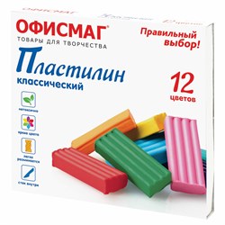 Пластилин классический ОФИСМАГ, 12 цветов, 240 г, СО СТЕКОМ, 106677 101010106677 - фото 11523553