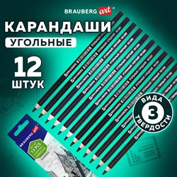 Карандаши (НАБОР 12 штук) угольные BRAUBERG ART CLASSIC, (МЯГКИЙ, СРЕДНИЙ, ТВЕРДЫЙ), 181293 - фото 11529550