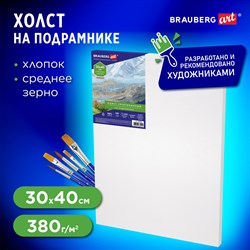 Холст на подрамнике BRAUBERG ART CLASSIC, 30х40 см, 380 г/м2, грунтованный, 100% хлопок, 192196 - фото 11530213