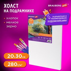 Холст на подрамнике BRAUBERG ART DEBUT, 20х30см, 280 г/м2, грунт, 100% хлопок, мелкое зерно, 191641 101010191641 - фото 11530228