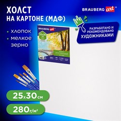 Холст на картоне (МДФ), 25х30 см, грунтованный, хлопок, мелкое зерно, BRAUBERG ART CLASSIC, 191670 - фото 11530370