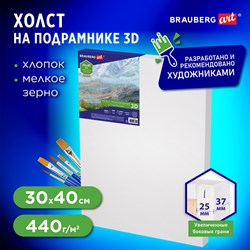 Холст 3D на подрамнике BRAUBERG ART CLASSIC 30х40см, 440г/м, грунт, 100% хлопок мелкое зерно, 191663 - фото 11530985