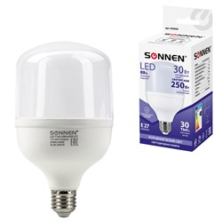 Лампа светодиодная SONNEN, 30 (250) Вт, цоколь Е27, цилиндр, холодный белый, 30000 ч, LED Т100-30W-6500-E27, 454924 - фото 11534972