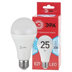 Лампа светодиодная ЭРА, 25(200)Вт, цоколь Е27, груша, нейтральный белый, 25000 ч, LED A65-25W-4000-E27, Б0048010 - фото 11535033