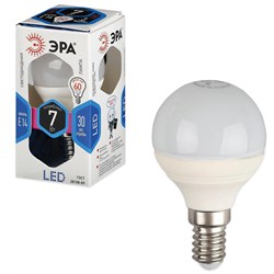 Лампа светодиодная ЭРА, 7 (60) Вт, цоколь E14, шар, холодный белый свет, 30000 ч., LED smdP45-7w-840-E14 - фото 11535045