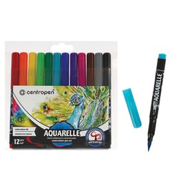 Маркеры-кисти акварельные 12 ЦВЕТОВ CENTROPEN "Aquarelle", линия письма 1-9 мм, 8683/12ET, 6 8683 1201 101010152088 - фото 11577780