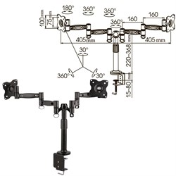 Кронштейн для 2 мониторов настольный KROMAX OFFICE-3, VESA 75/100, 15"-34", до 2х6 кг, 7 степеней свободы, 20032 - фото 11580716