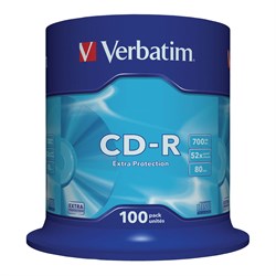 Диски CD-R VERBATIM 700 Mb 52х Cake Box (упаковка на шпиле), КОМПЛЕКТ 100 шт., 43411 - фото 11581815