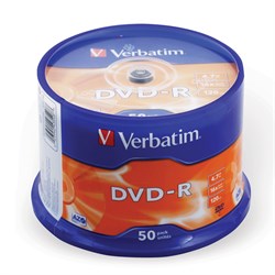Диски DVD-R VERBATIM 4,7 Gb 16x Cake Box (упаковка на шпиле), КОМПЛЕКТ 50 шт., 43548 - фото 11581834
