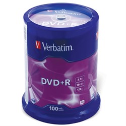 Диски DVD+R (плюс) VERBATIM 4,7 Gb 16x Cake Box (упаковка на шпиле), КОМПЛЕКТ 100 шт., 43551 - фото 11581937