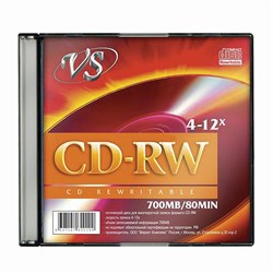 Диск CD-RW VS, 700 Mb, 4-12x, Slim Case (1 штука), VSCDRWSL01 - фото 11582013