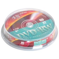 Диски DVD+RW (плюс) VS 4,7 Gb 4x Cake Box (упаковка на шпиле), КОМПЛЕКТ 10 шт., VSDVDPRWCB1001 - фото 11582067