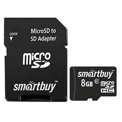 Карта памяти micro SDHC, 8 GB, SMARTBUY, 10 Мб/сек. (class 10), с адаптером, SB8GBSDCL10-01 101010512805 - фото 11582324