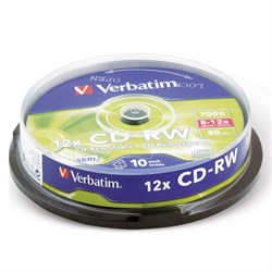 Диски CD-RW VERBATIM 700 Mb 12х Cake Box (упаковка на шпиле), КОМПЛЕКТ 10 шт., 43480 - фото 11582515