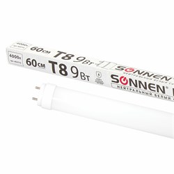 Лампа-трубка светодиодная SONNEN, 9 Вт, 30000 ч, 60 см, нейтральный белый (аналог 18 Вт люминесцентной лампы), LED T8-9W-4000-G13, 453715 - фото 11584400